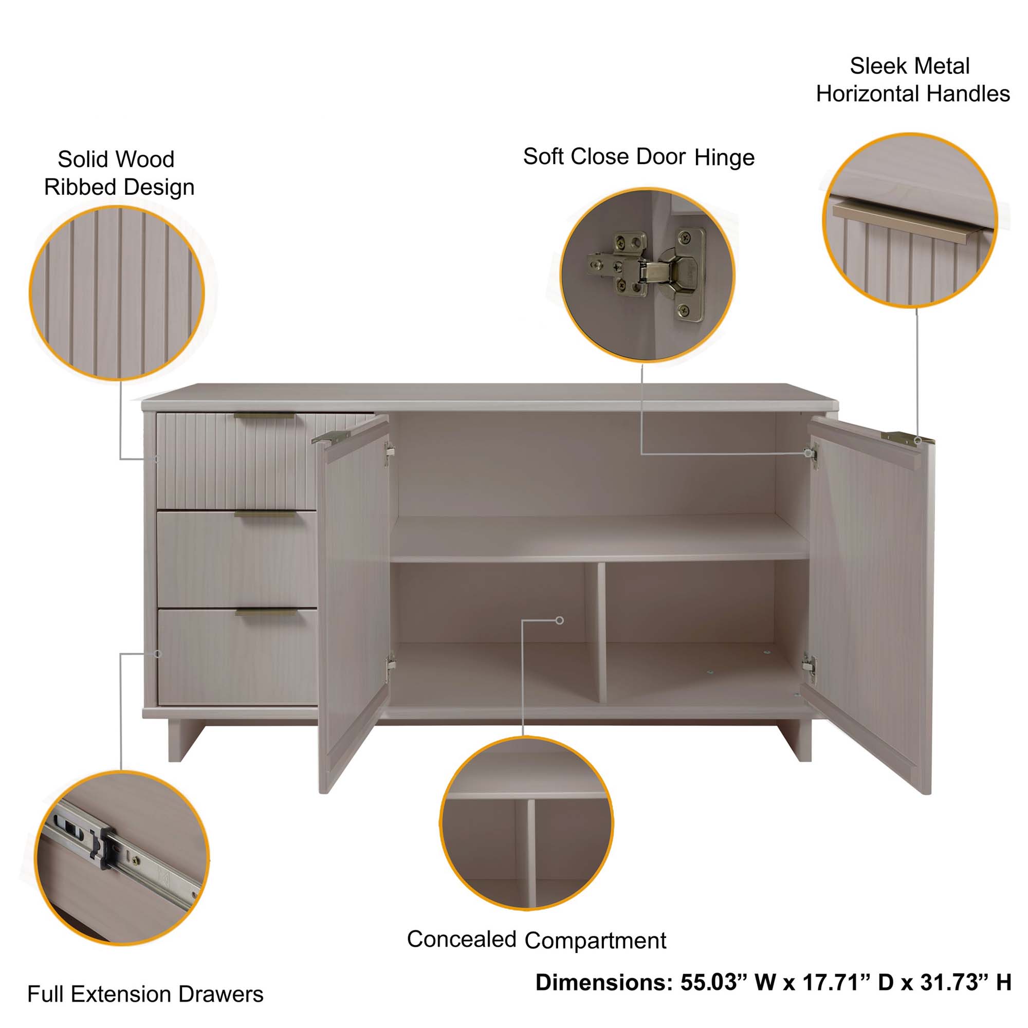 Granville 55-inch Sideboard w/3 Full Extension Drawers