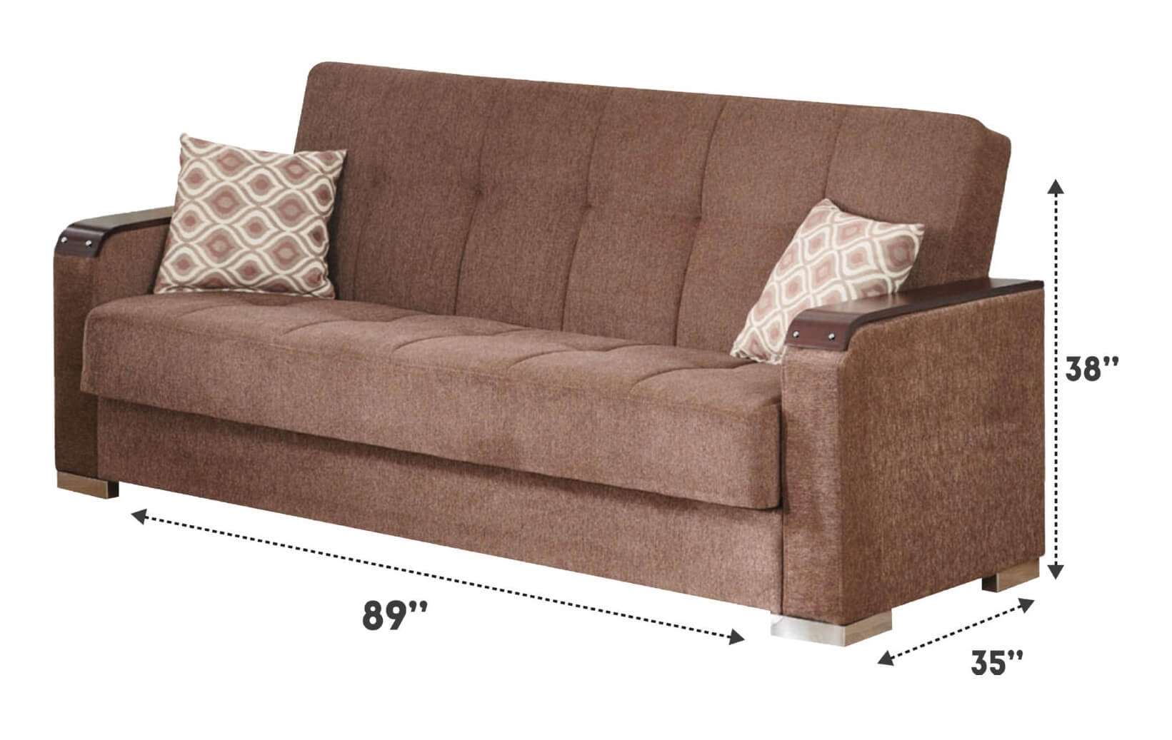Beyan Signature Frankfurt 65" Chenille Convertible Loveseat in Light Brown dimensions