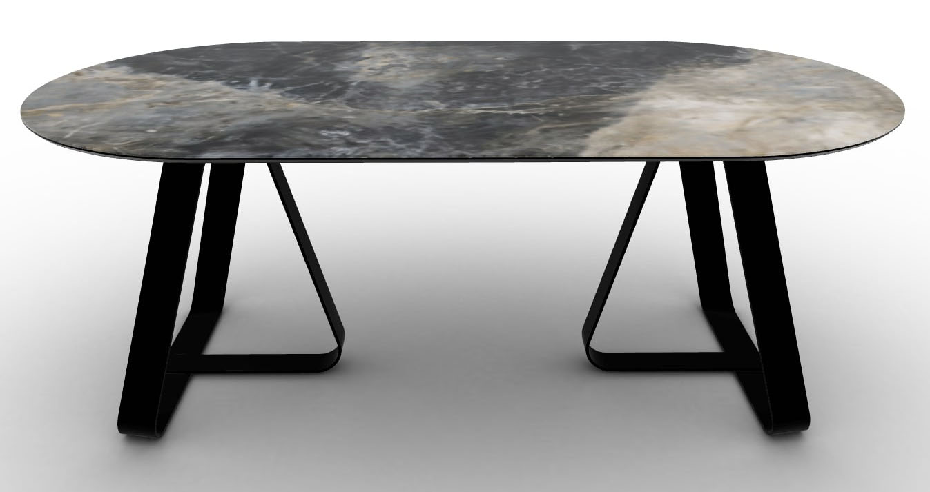 Sunshine W78.7-inch Ceramic/Metal Customizable Oval Dining Table