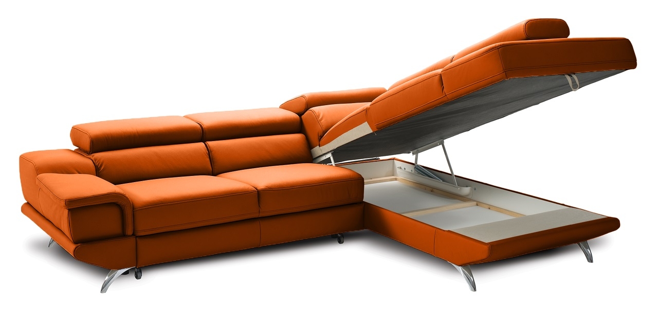 Capri L-Shaped Top Grain Italian Leather Sectional Sofa w/Right Arm Facing Storage Chaise