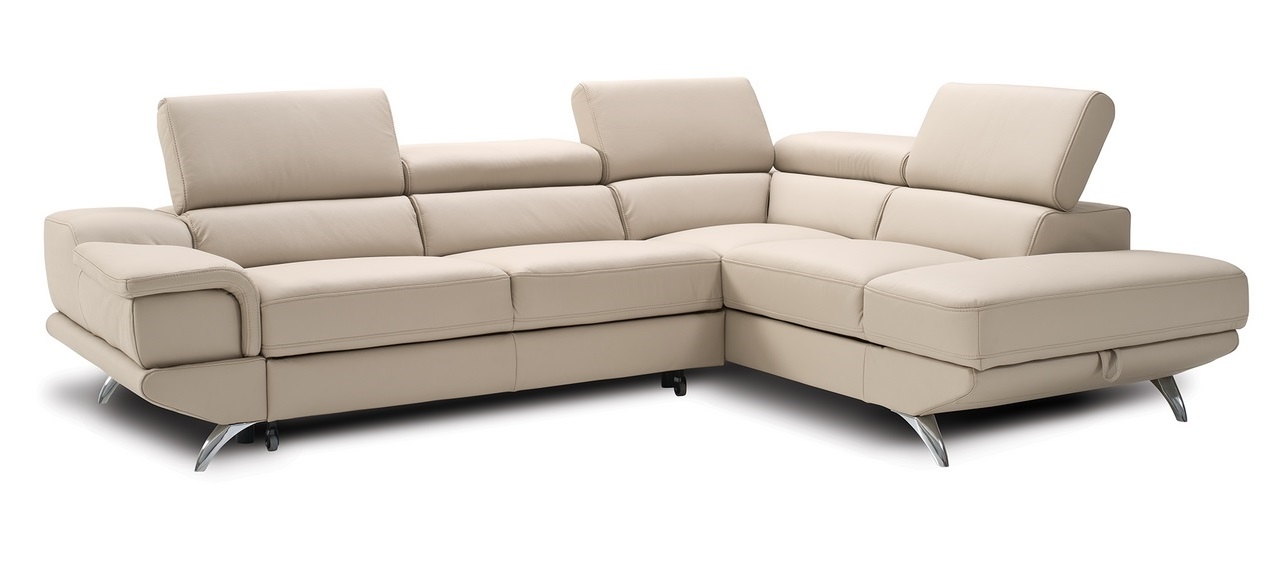 Capri L-Shaped Top Grain Italian Leather Sectional Sofa w/Right Arm Facing Storage Chaise