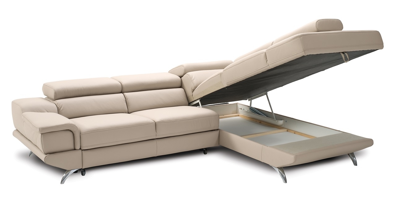 Capri L-Shaped Top Grain Italian Leather Sectional Sofa w/Right Arm Facing Storage Chaise