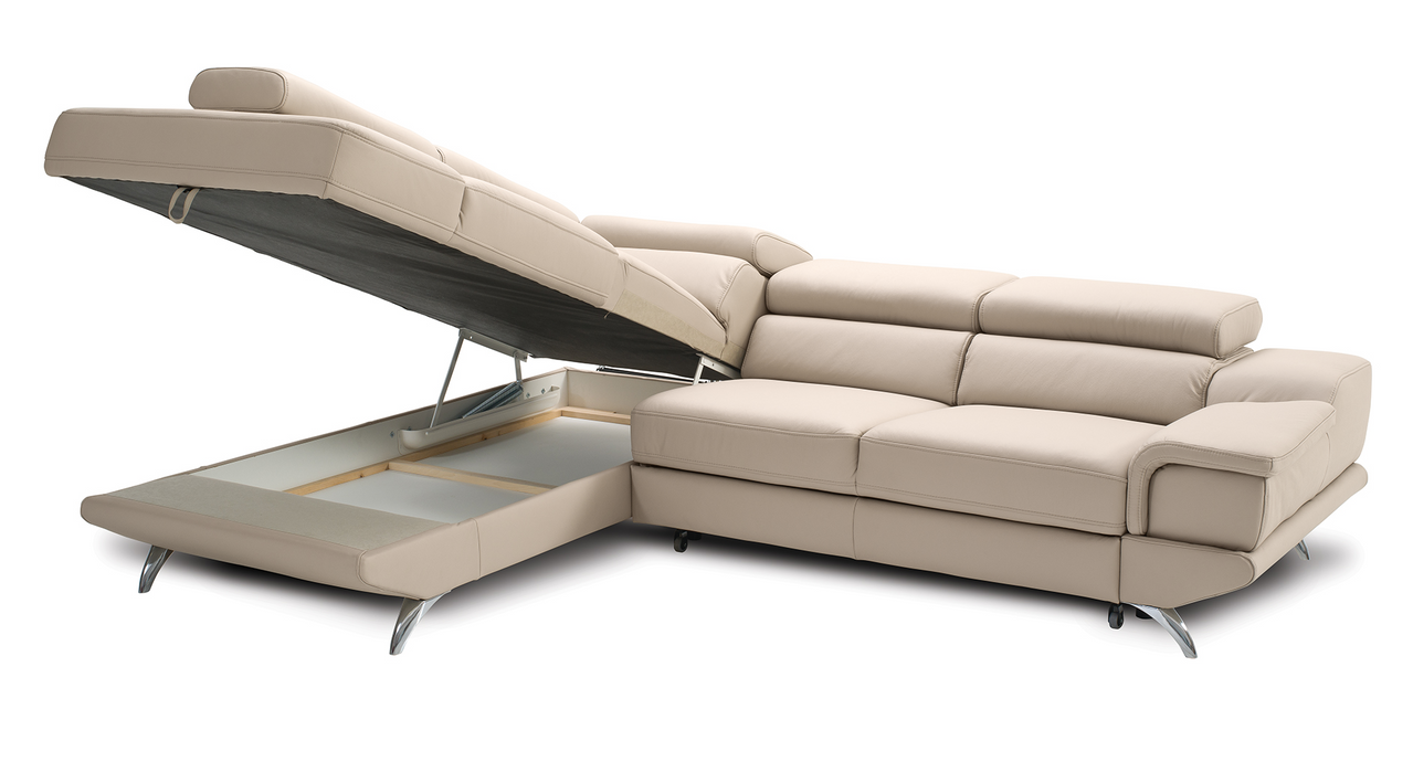 Capri L-Shaped Top Grain Italian Leather Sectional Sofa w/Left Arm Facing Storage Chaise