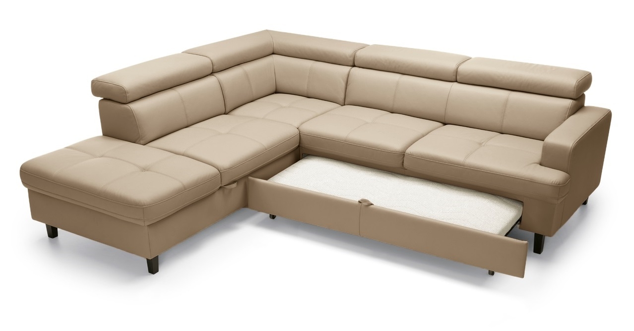 Reno L-Shaped Leather Sleeper Sectional Sofa w/Left Arm Facing Corner Storage Chaise