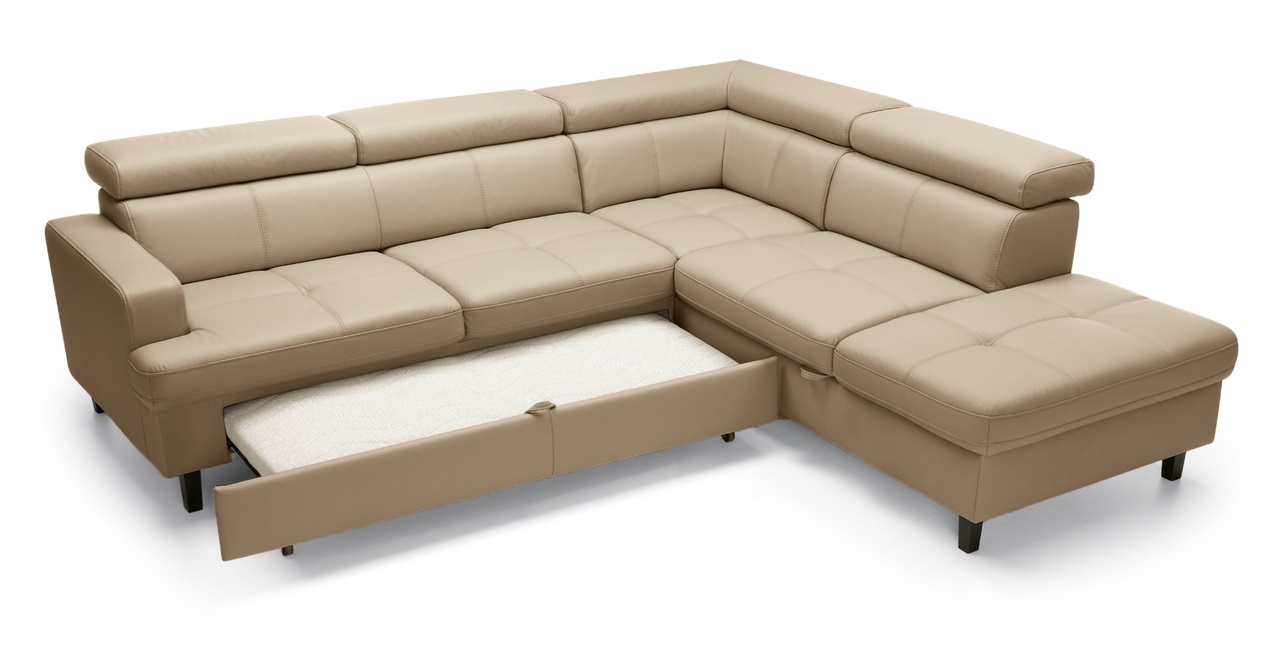 Reno L-Shaped Leather Sleeper Sectional Sofa w/Corner Storage Chaise