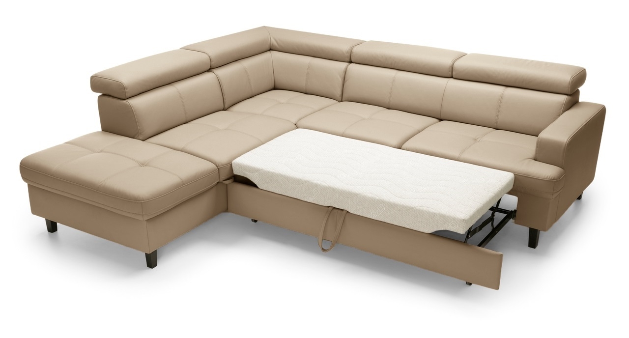 Reno L-Shaped Leather Sleeper Sectional Sofa w/Left Arm Facing Corner Storage Chaise