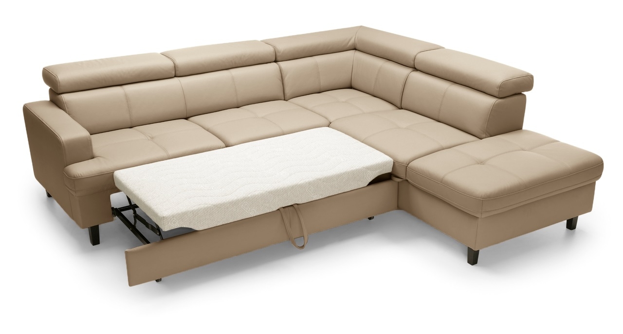 Reno L-Shaped Leather Sleeper Sectional Sofa w/Right Arm Facing Corner Storage Chaise