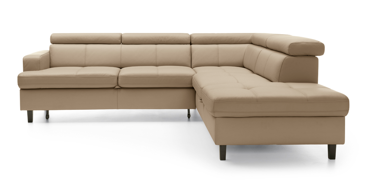 Reno L-Shaped Leather Sleeper Sectional Sofa w/Corner Storage Chaise
