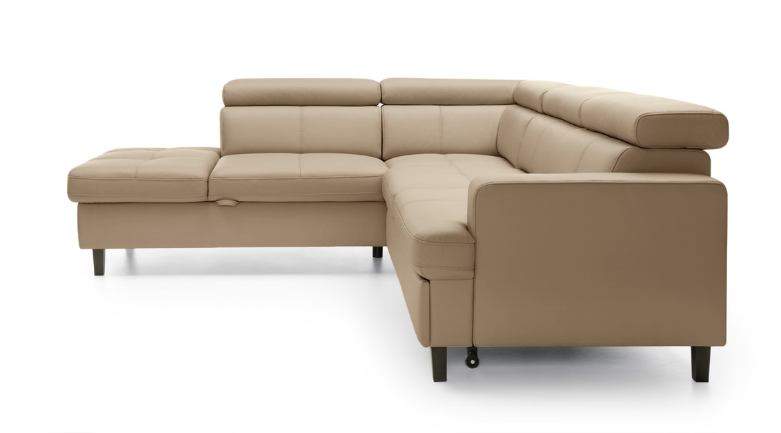 Reno L-Shaped Leather Sleeper Sectional Sofa w/Left Arm Facing Corner Storage Chaise