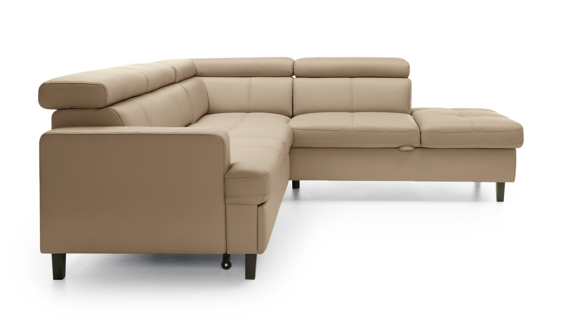 Reno L-Shaped Leather Sleeper Sectional Sofa w/Corner Storage Chaise