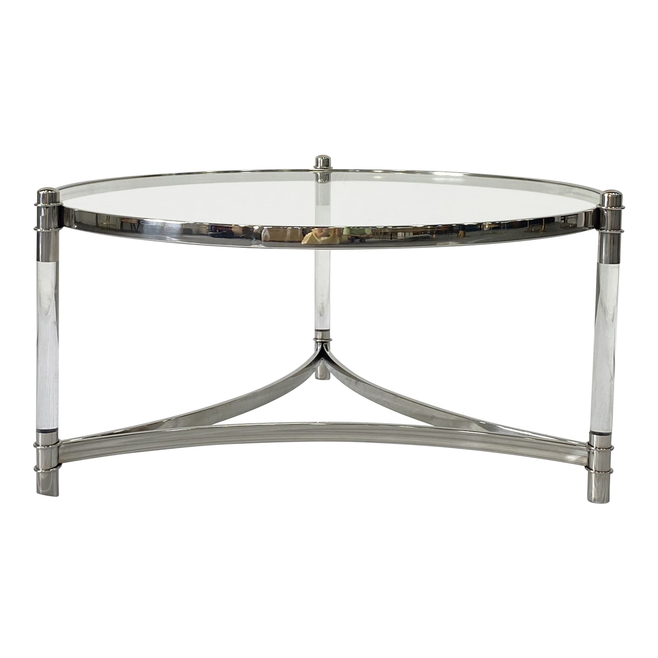 Timeless Round Glass Top Coffee Table with Acrylic Legs & Stainless Steel Base