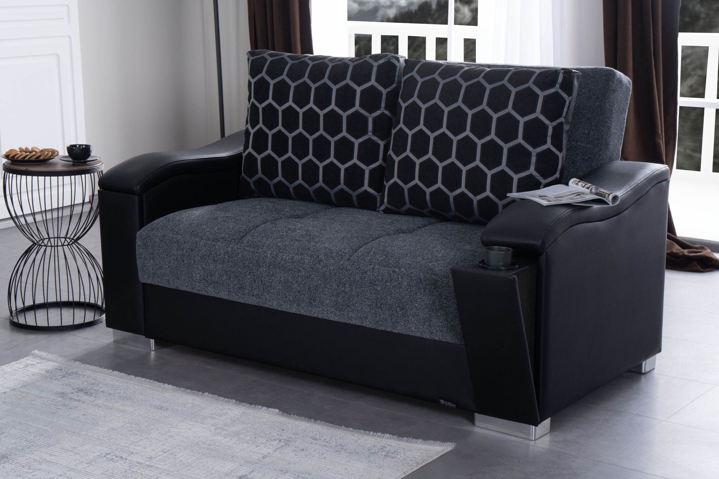 SM Scarlet Fabric/PU Sleeper Loveseat