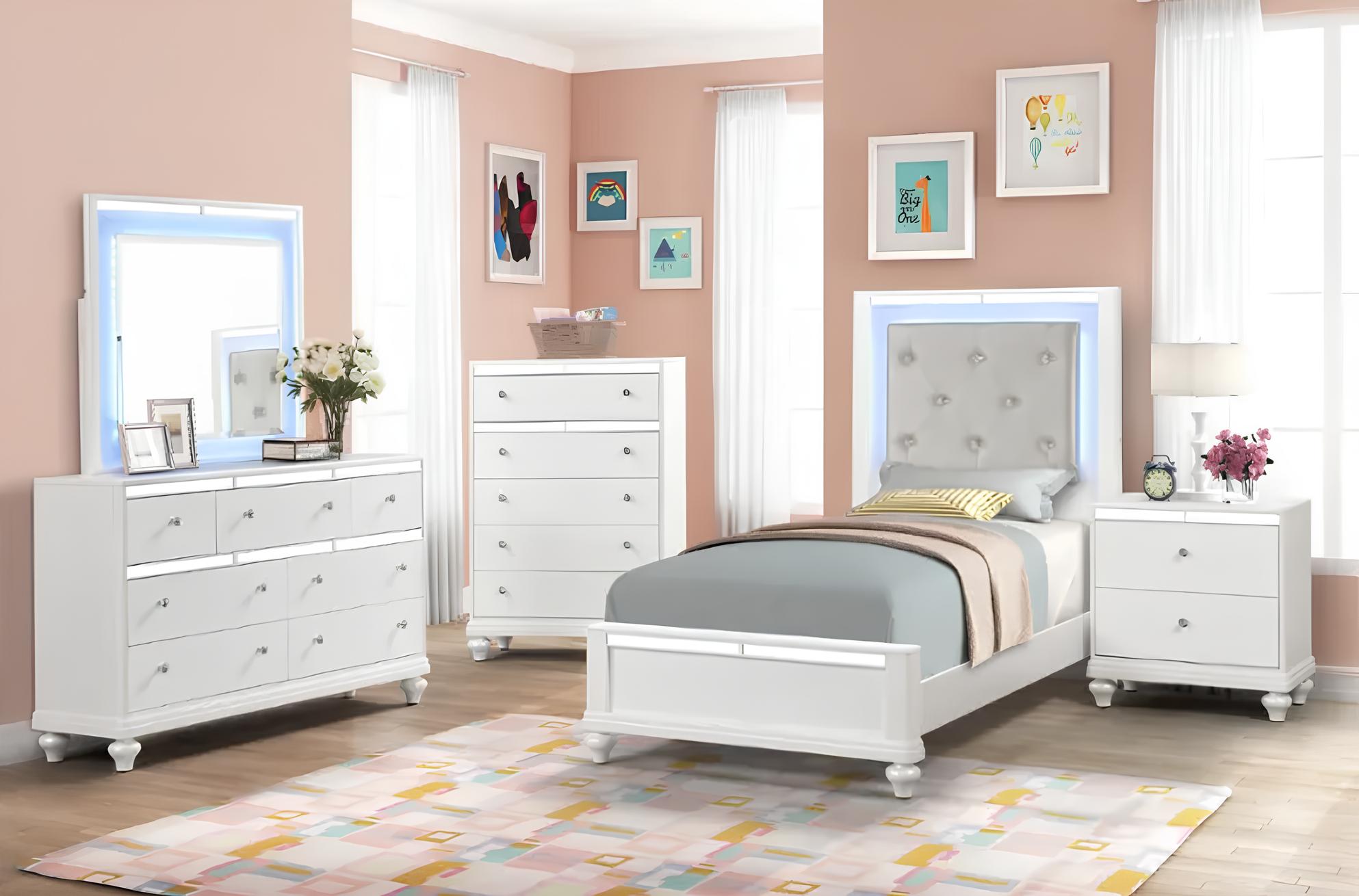 SM 5189 Upholstery/Wood Panel Bed w/LED, Full Size