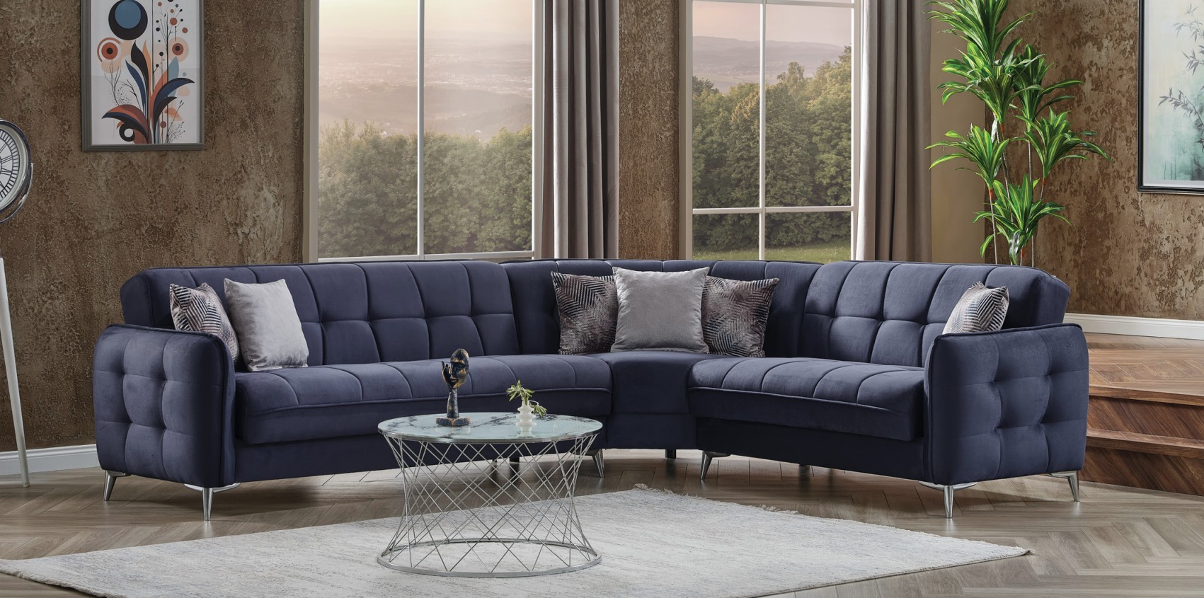Perla Tufted L-Shaped Sectional Sofa with Storage – Modern Classic Design, Composition 1