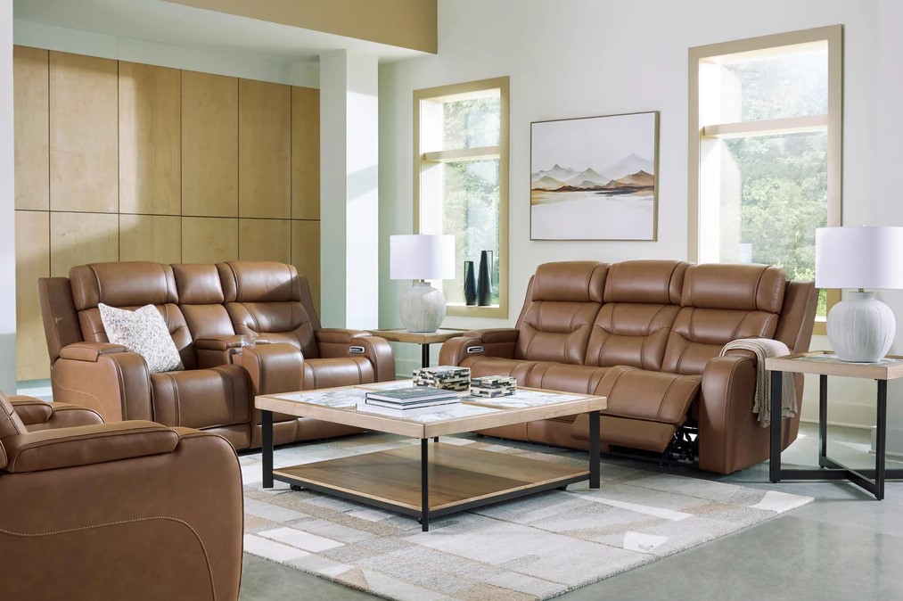 Knightington Power Leather/PVC Power Reclining Living Set w/Audio Seating