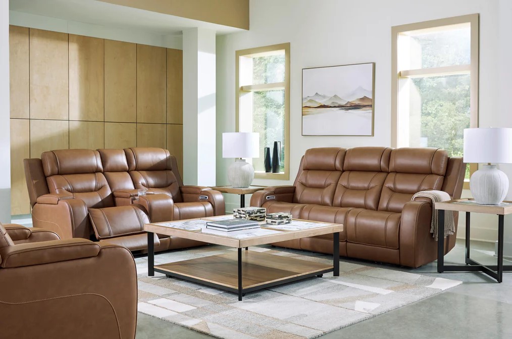 Knightington Power Leather/PVC Power Reclining Living Set w/Audio Seating