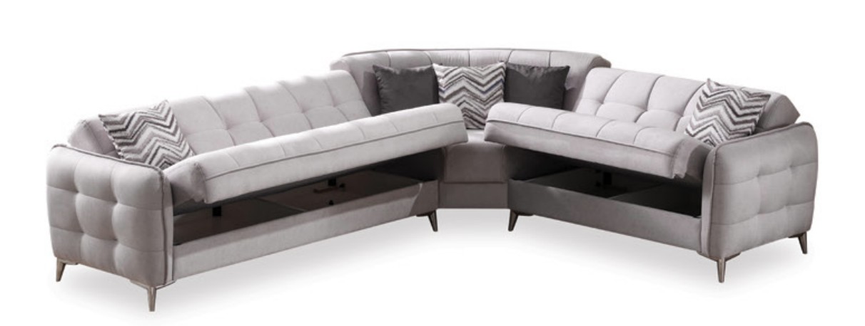 Perla Tufted L-Shaped Sectional Sofa with Storage – Modern Classic Design, Composition 1