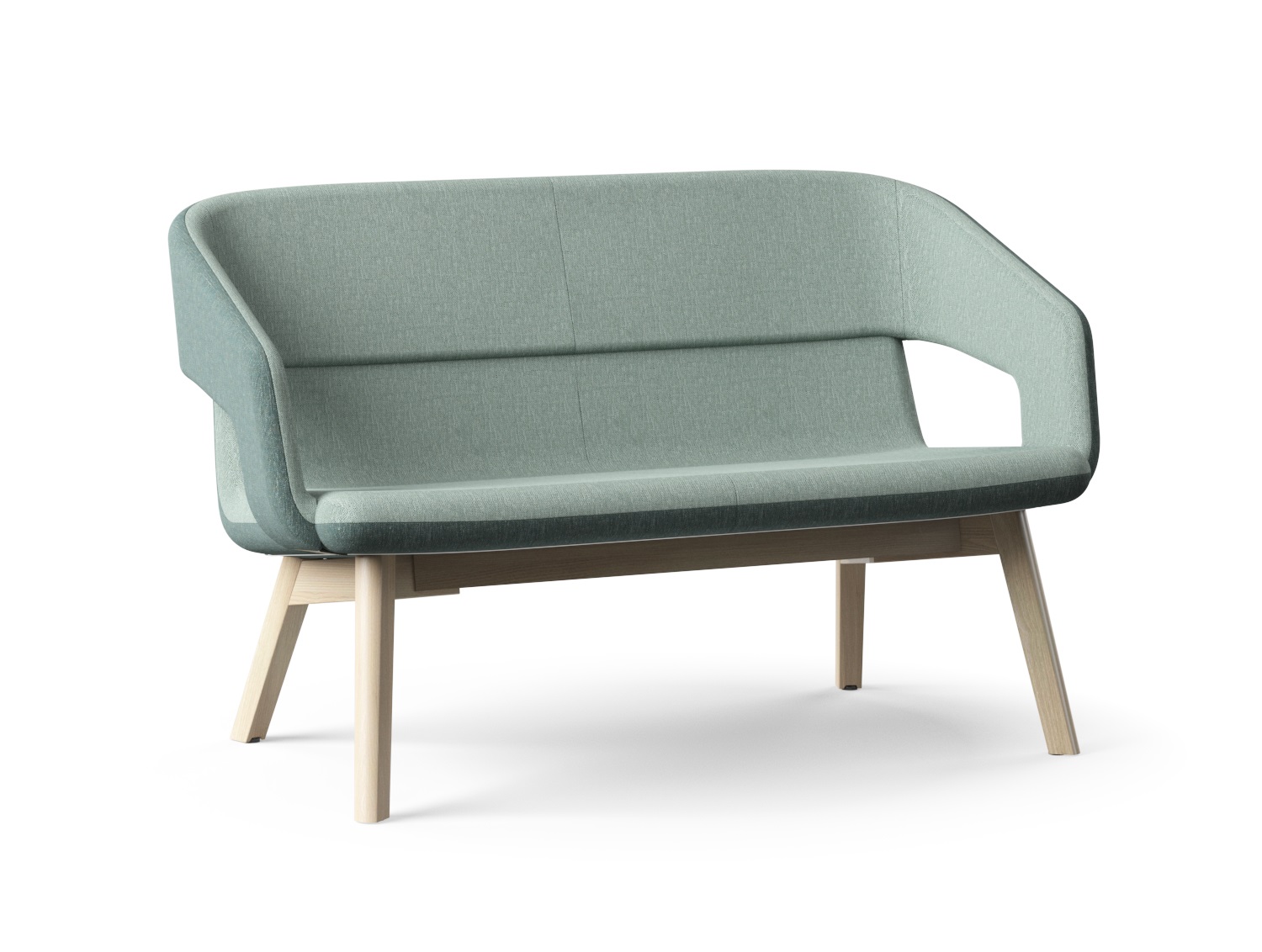 Twist & Sit Polyurethane Low Back 2-Seater Sofa w/Steel Frame & Wood Base (Fabric 2)