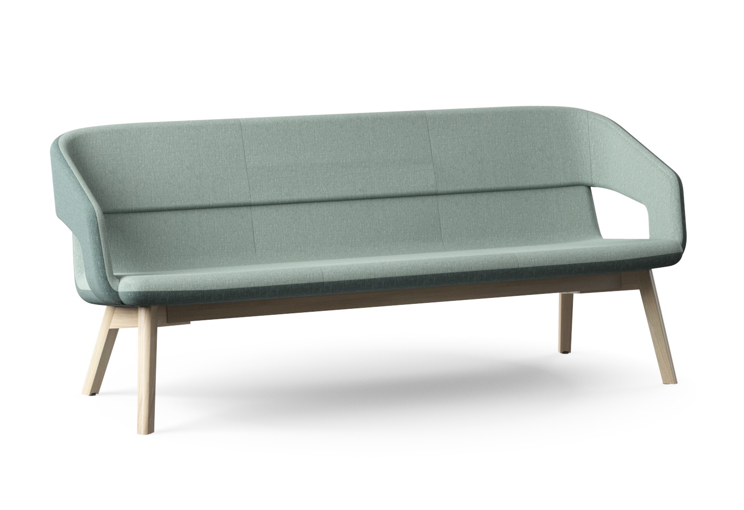 Twist & Sit Polyurethane Low Back 3-Seater Sofa w/Steel Frame & Wood Base (Fabric 2)