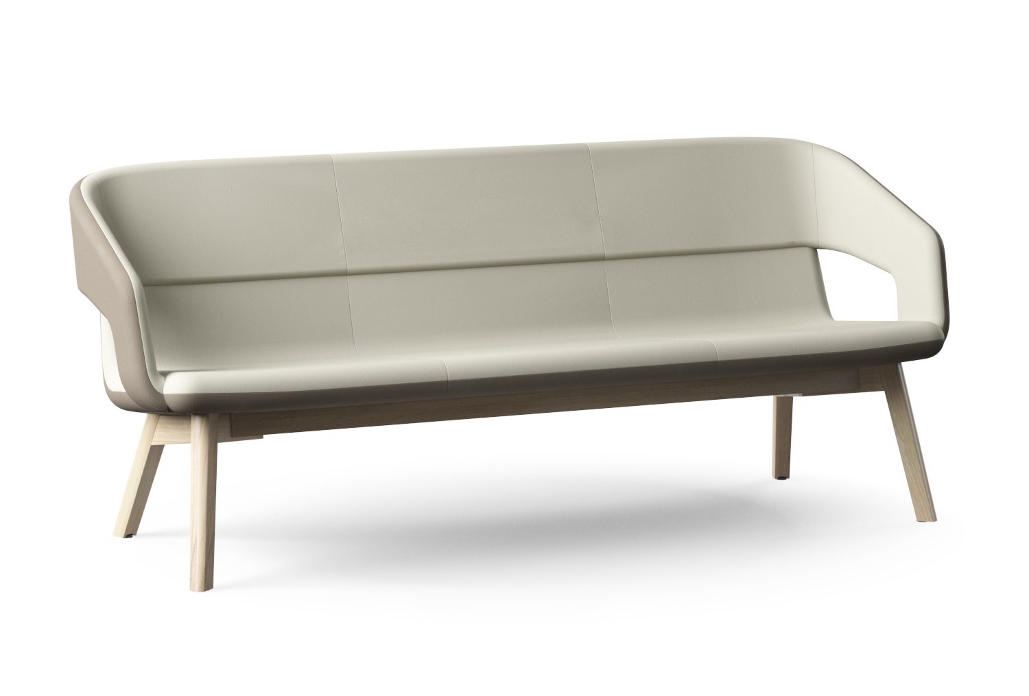 Twist & Sit Polyurethane Low Back 3-Seater Sofa w/Steel Frame & Wood Base (Fabric 1)