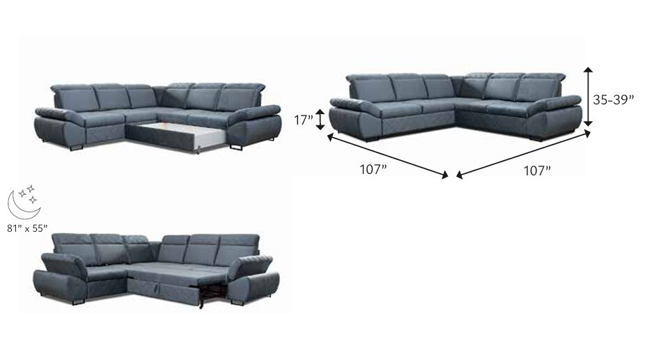 Selly L-Shaped Fabric Convertible Storage Sectional Sofa