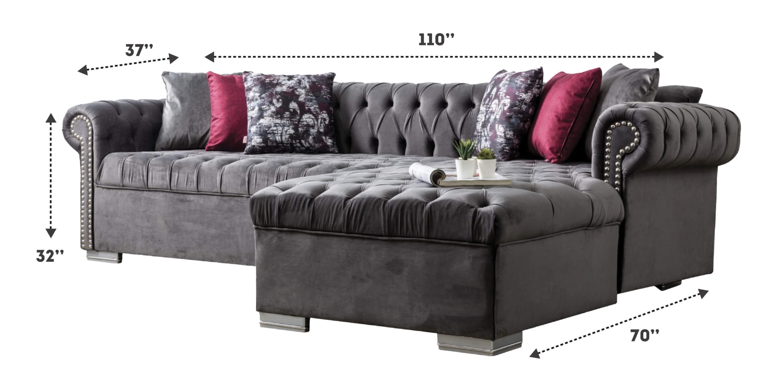 Porto Tufted Velvet Sectional Sofa w/ Right Facing Chaise