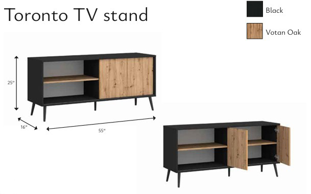 Toronto Wood TV Stand with 2 Doors 2 Shelves
