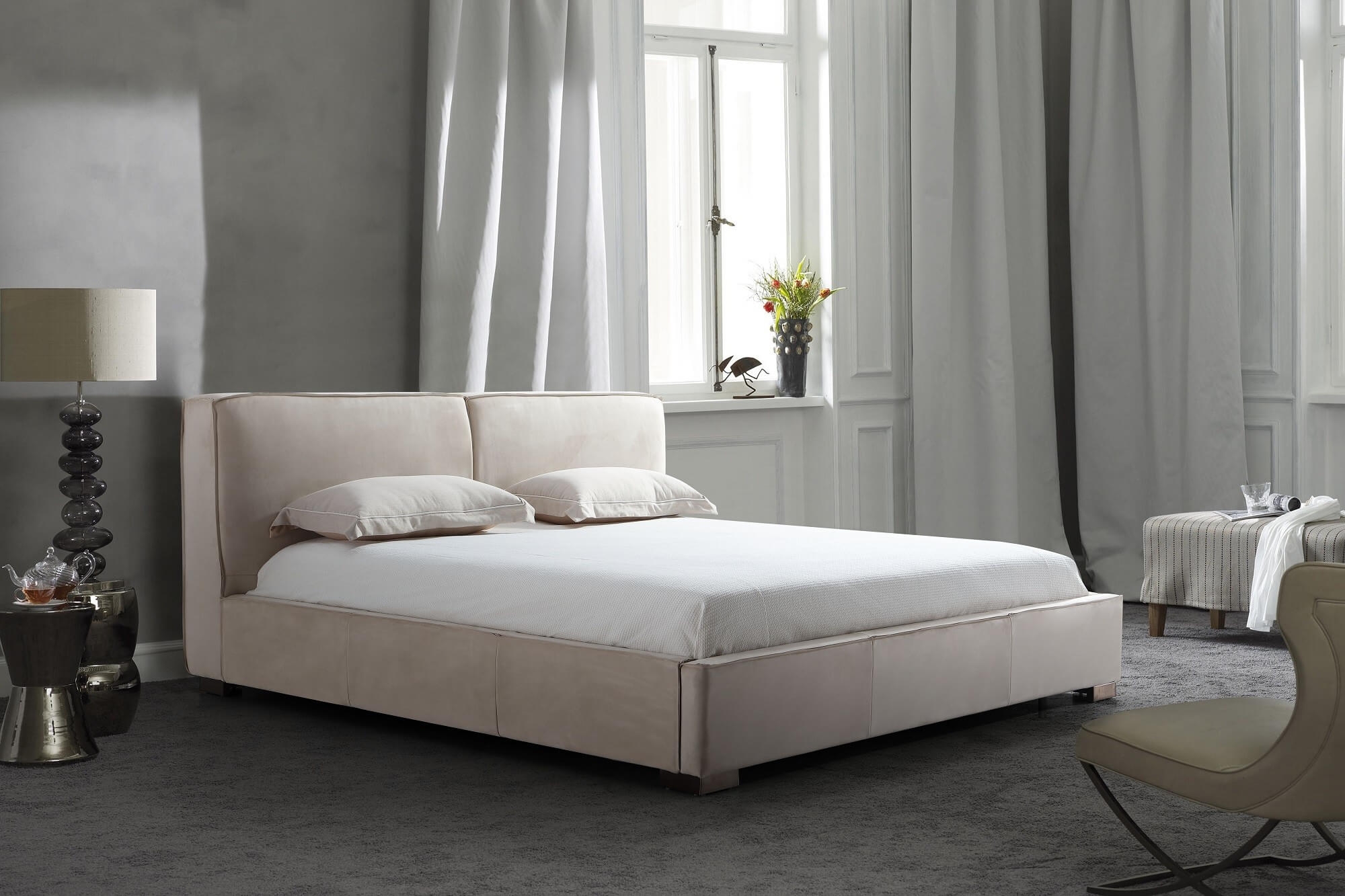 Serene Eco-Suede Upholstered Bed, Queen Size