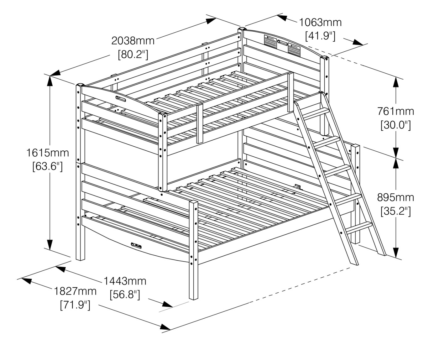Sesame Wood Bunk Bed, Twin/Full Size