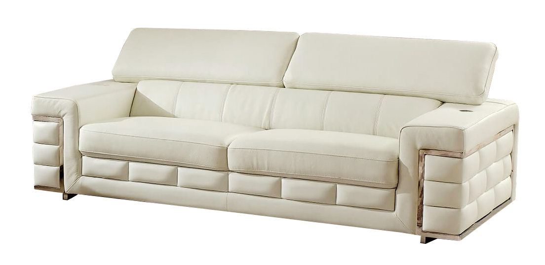 Italian Leather Sofa w/Adjustable Headrest, White 