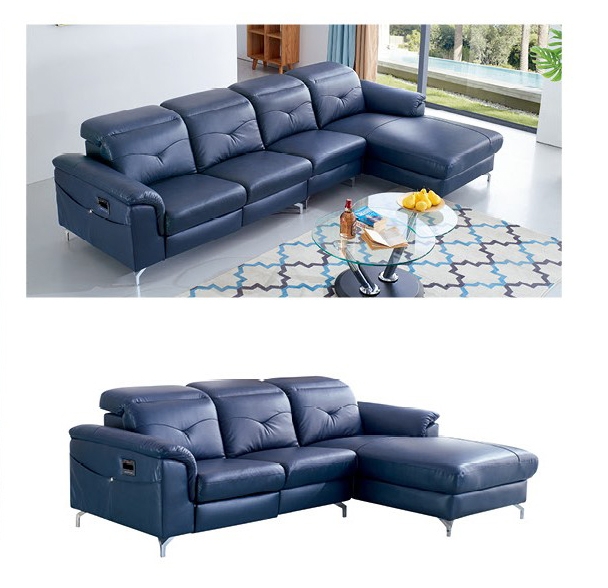 SF 612+ Italian Leather L-Shape Sectional Sofa w/Adjustable Headrest, Full Power Motion Recliner on One Arm Chair & Wireless Charger