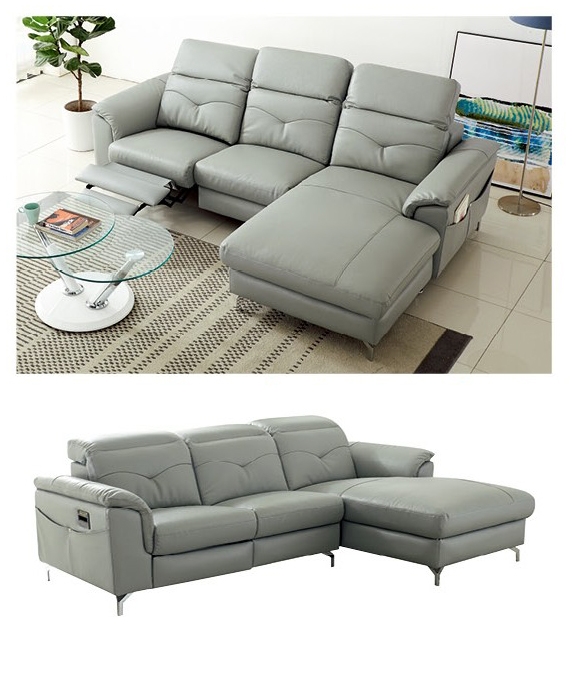 SF 612+ Italian Leather L-Shape Sectional Sofa w/Adjustable Headrest, Full Power Motion Recliner on One Arm Chair & Wireless Charger
