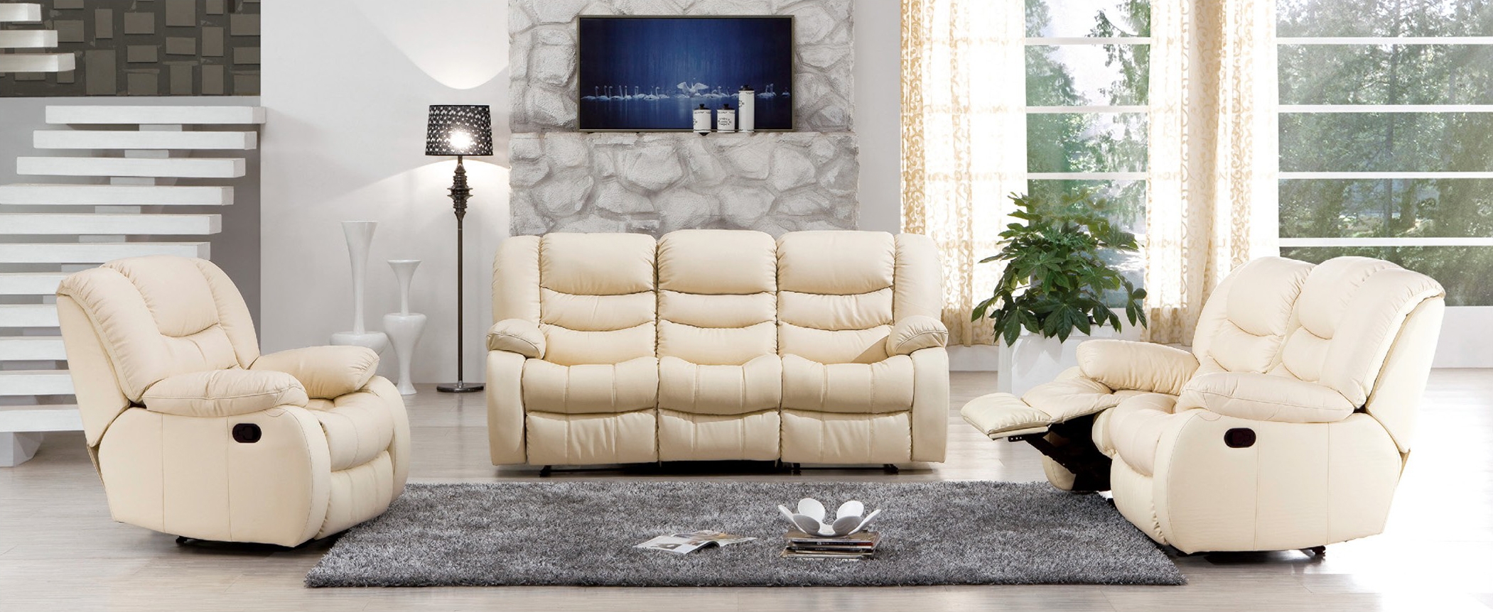 Pantek Leather Sectional Reclining Sofa Set
