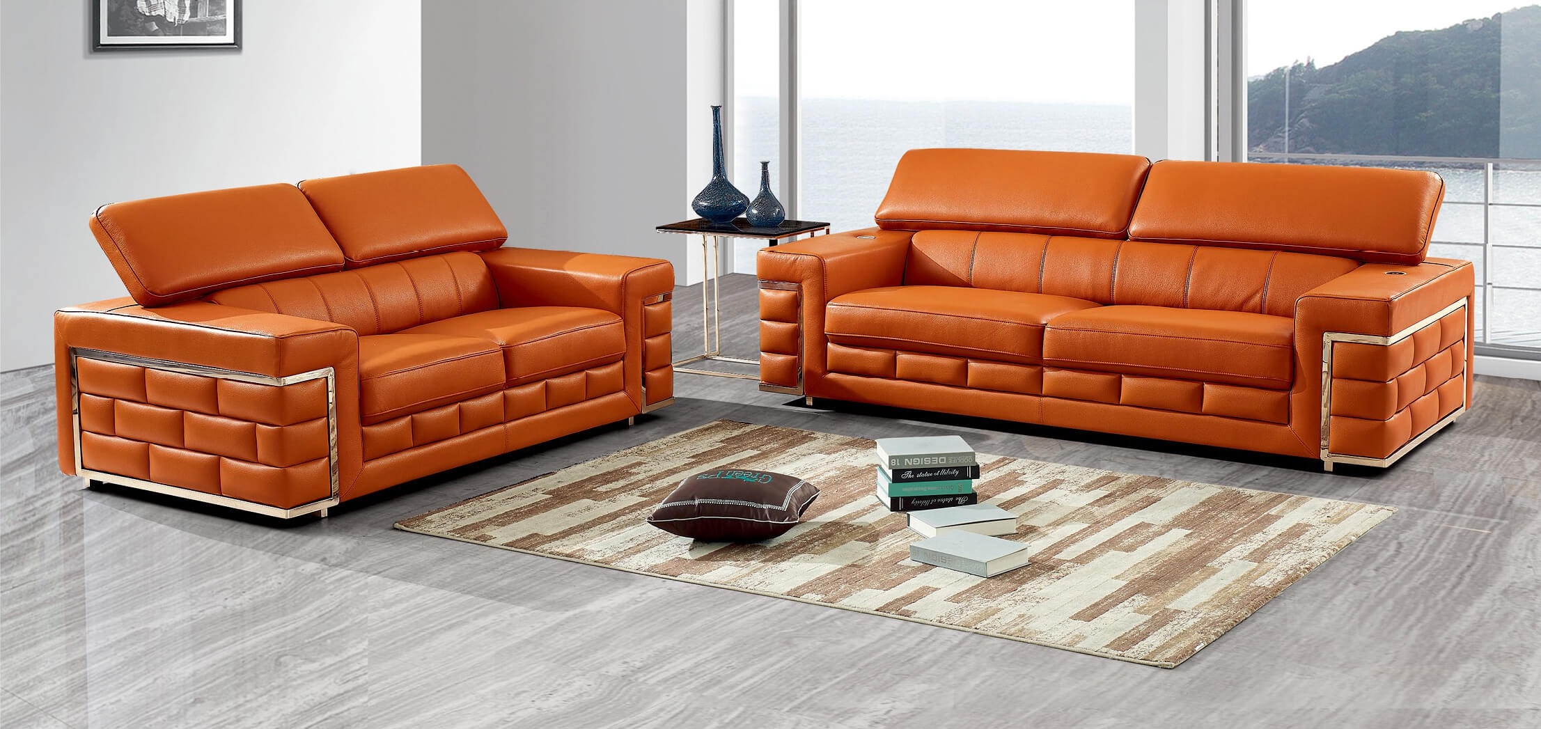 Pantek Leather Living Room Set w/Adjustable With Headrest 