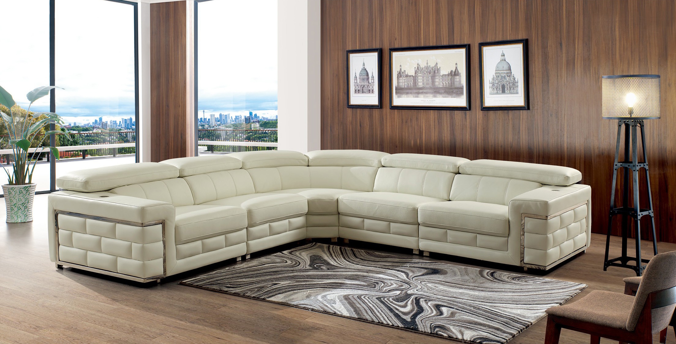 SF 878 Italian Leather Sectional Sofa w/Adjustable Headrest