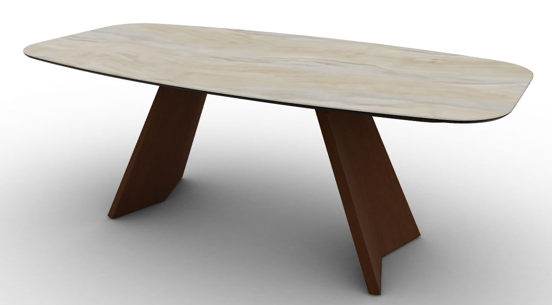 Icaro W78.7-inch Ceramic/Wood Customizable Elliptical Dining Table