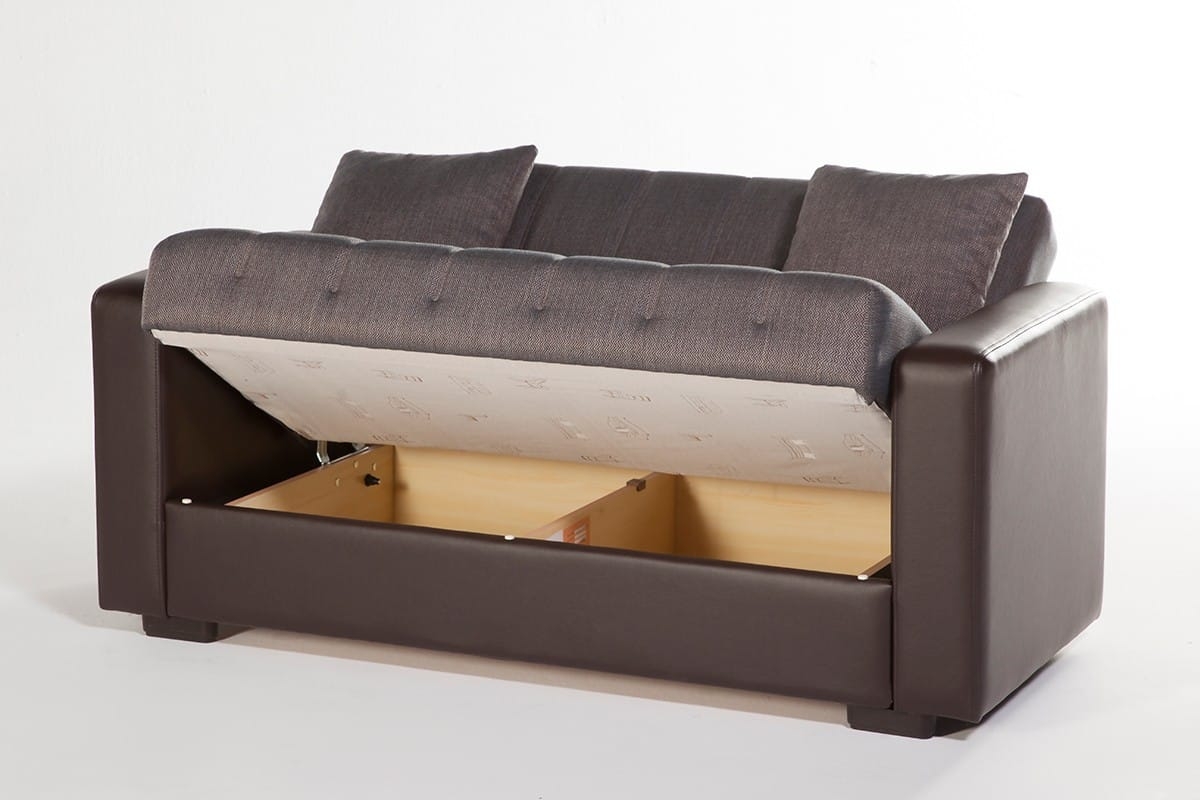 Sidney Fabric/PU Storage Sleeper Loveseat