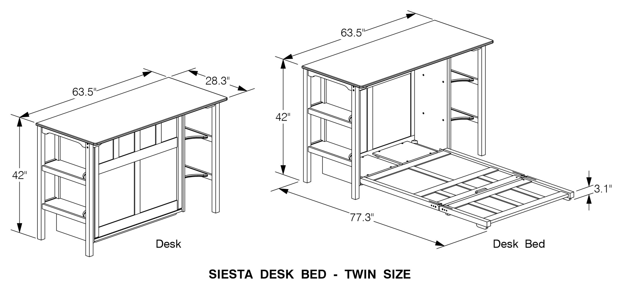Siesta Wood Desk Bed w/Mattress