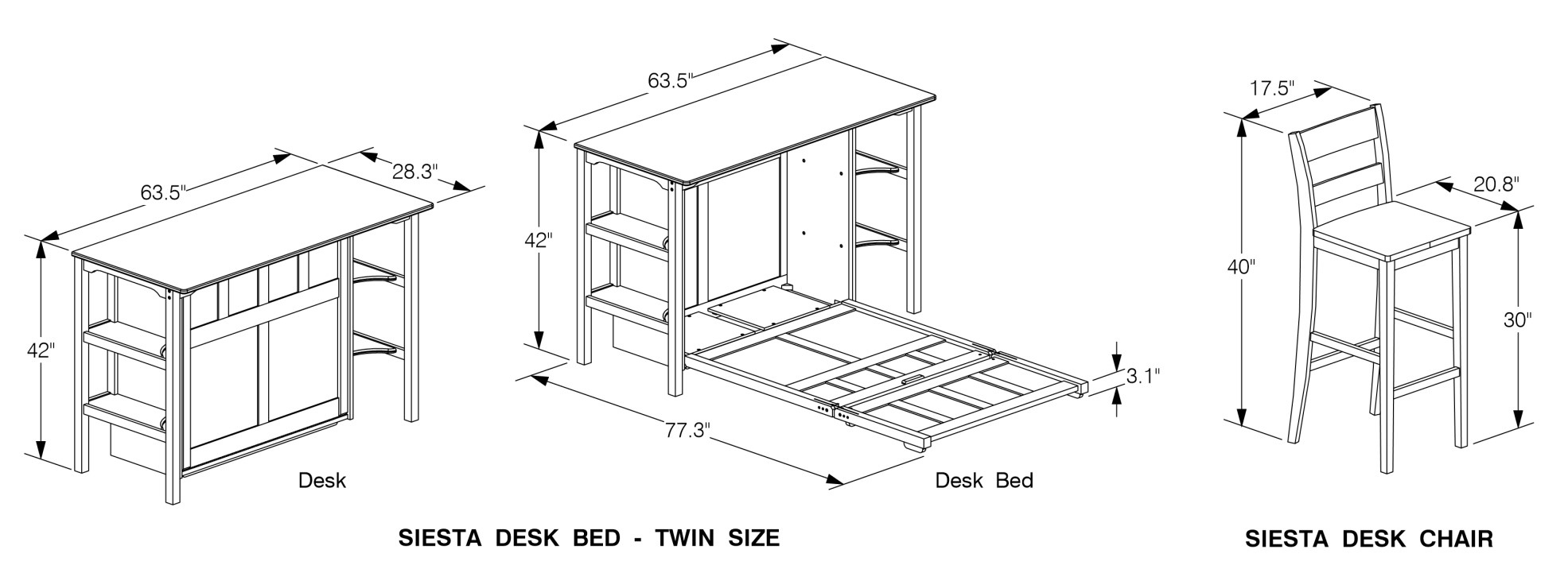 Siesta Wood Desk Bed w/Mattress