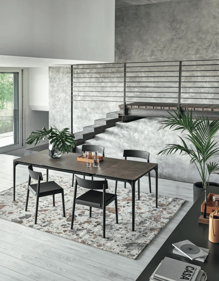 Silhouette W63"-86.6" Rectangular Ceramic/Metal Dining Table