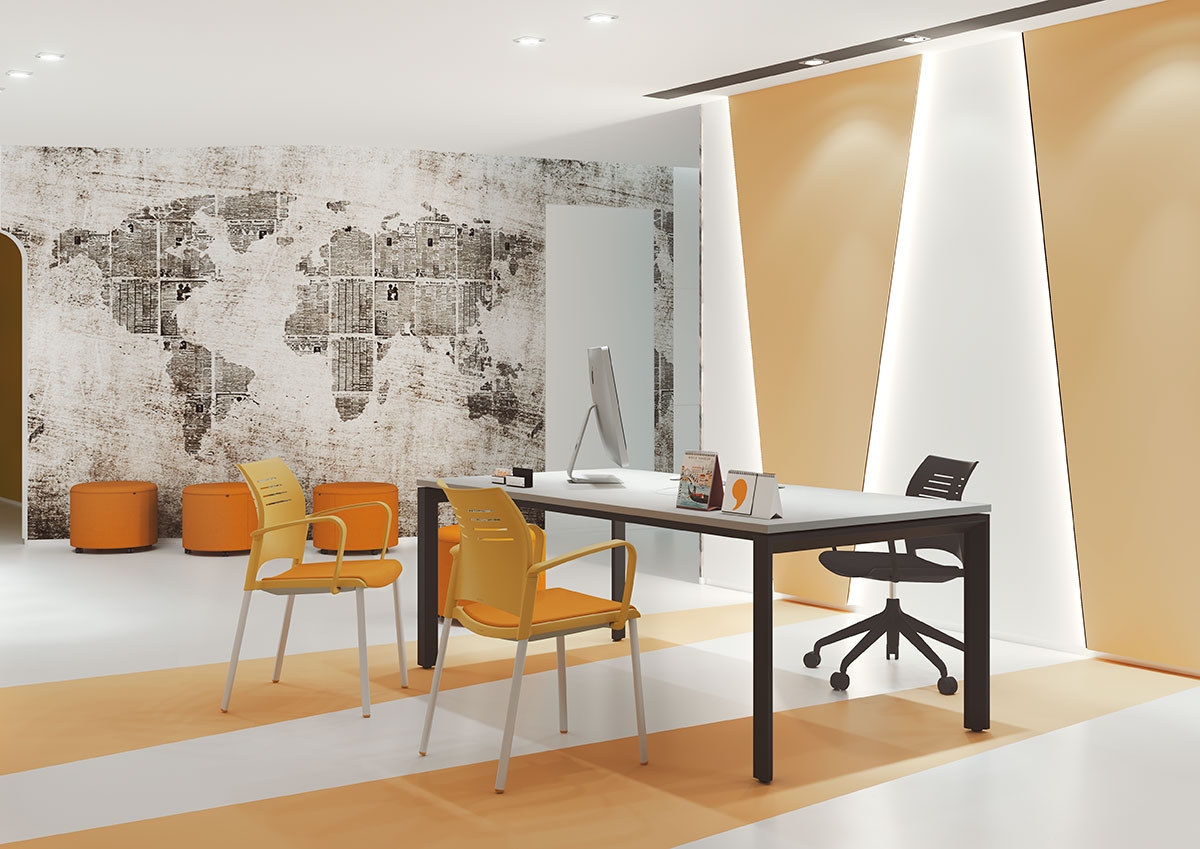 Spacio Polypropylene Stackable Office Armchair w/4 Steel Legs & Pad Seat