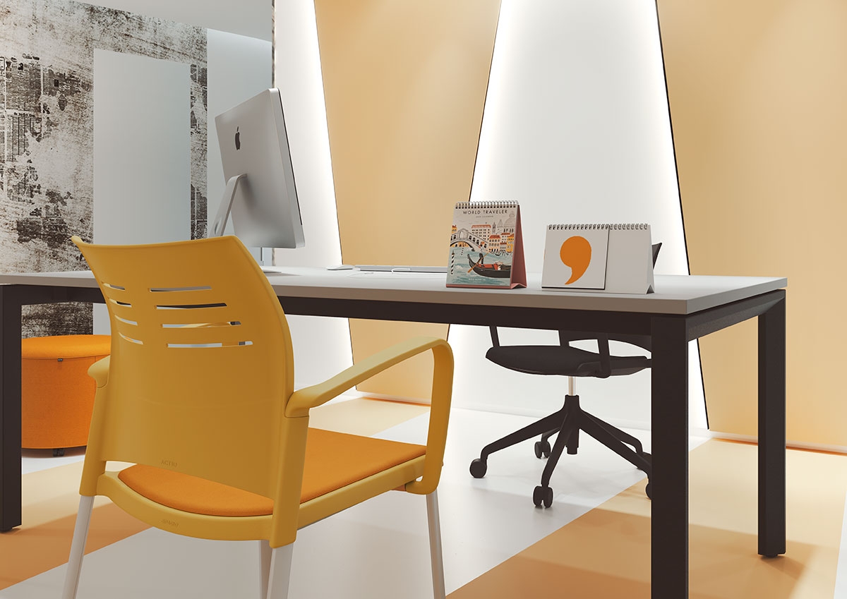 Spacio Polypropylene Stackable Office Armchair w/4 Steel Legs & Pad Seat