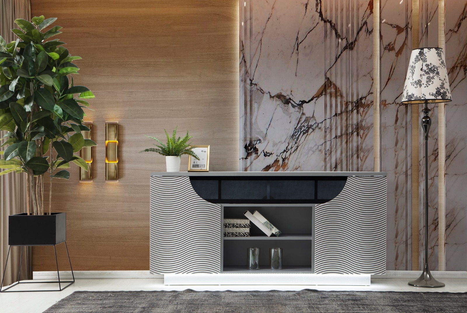 SM Ethan TV Stand w/2 Doors & Open Shelf