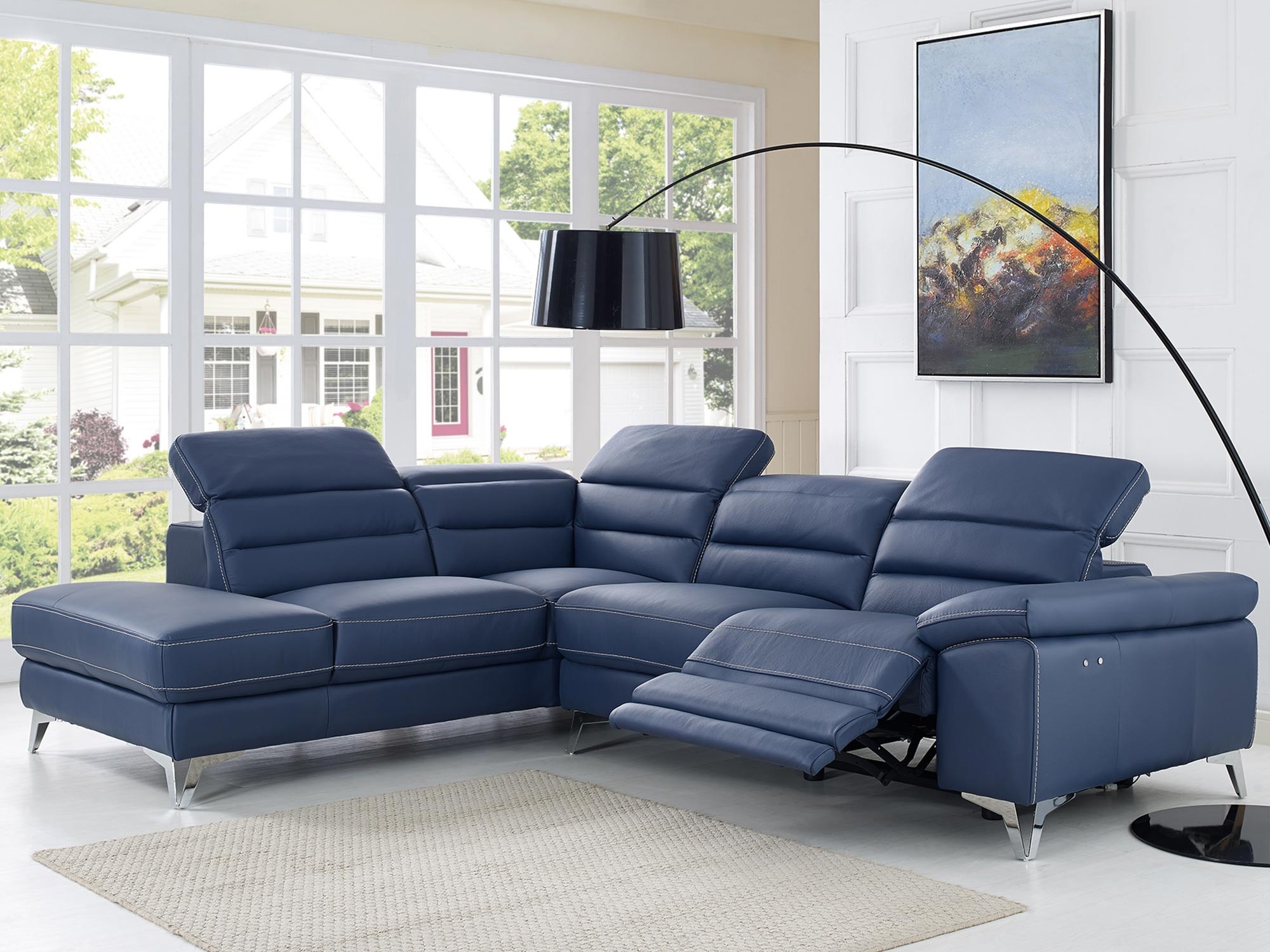 Johnson Top Grain Italian Leather Sectional w/Electric Recliner, Left Arm Chaise