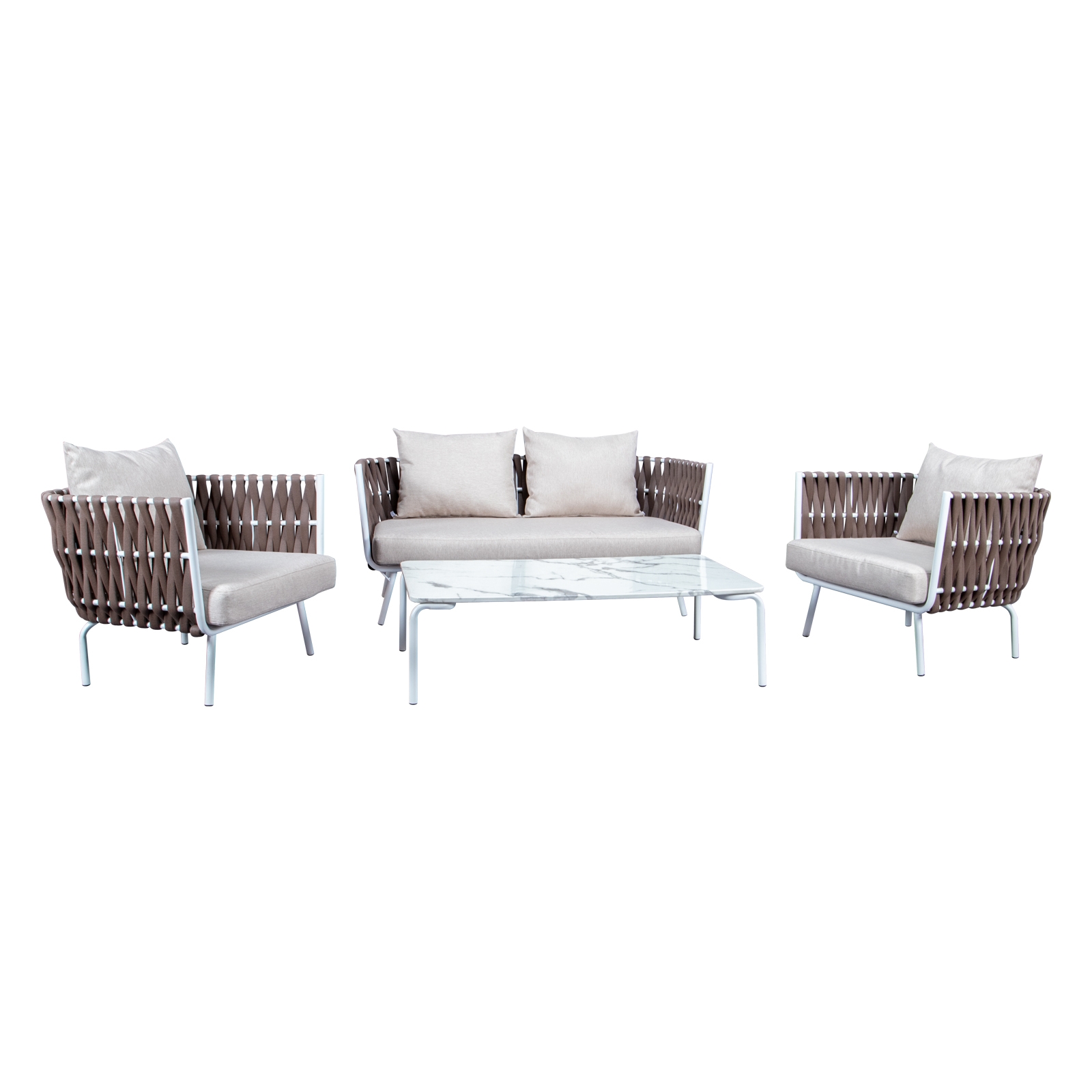 Spencer 4 Piece Outdoor Rope/Marble Conversation Set