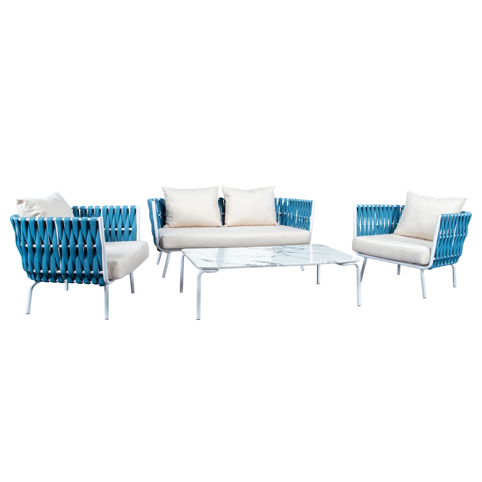 Spencer 4 Piece Outdoor Rope/Marble Conversation Set