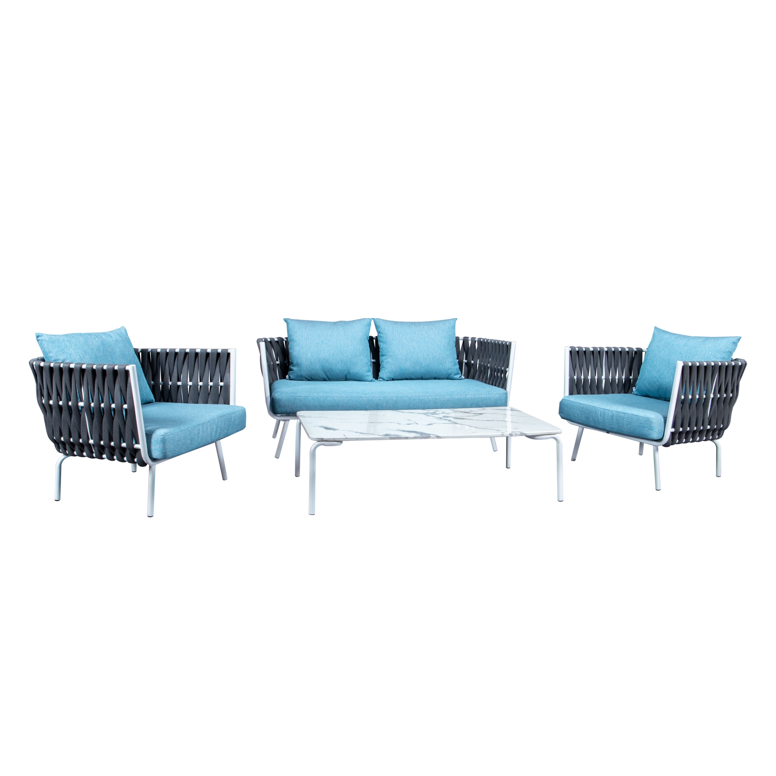 Spencer 4 Piece Outdoor Rope/Marble Conversation Set