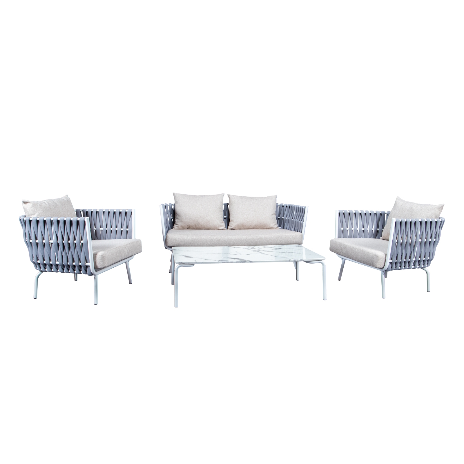 Spencer 4 Piece Outdoor Rope/Marble Conversation Set