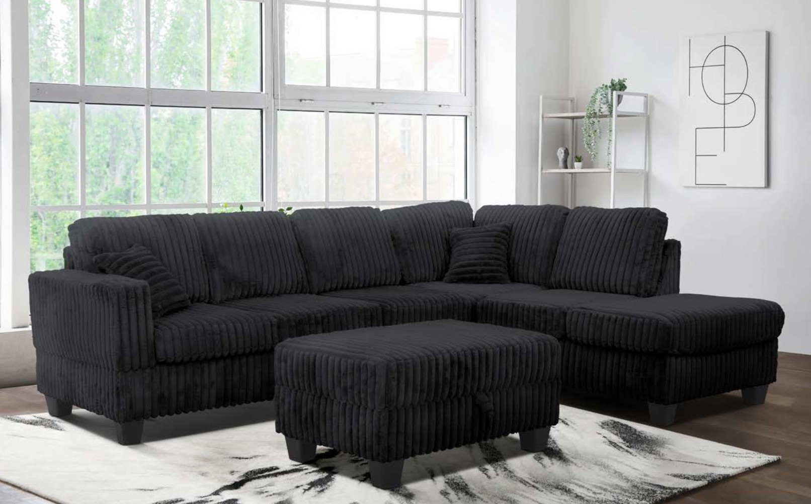 SM Vega Fabric Jumbo Corduroy L-Shaped Sectional Sofa