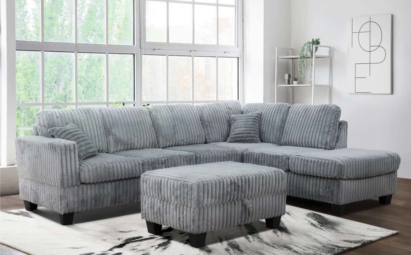 SM Vega Fabric Jumbo Corduroy L-Shaped Sectional Sofa